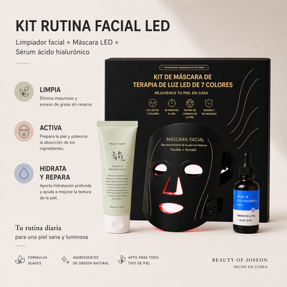 KIT Máscara led 7 colores + Limpiador facial y Sérum ácido hialurónico K-BEAUTY