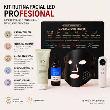KIT Máscara LED PRO + Limpiador facial y Sérum ácido hialurónico K-BEAUTY