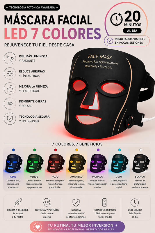 Máscara facial led 7 colores